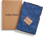 Solino Home Linen Kitchen Apron for Men & Women - Indigo Blue/Soft Grey Bib Apron with Front Pockets - Handcrafted from European Flax
