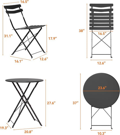 GarveeLife 3 Piece Patio Bistro Set, Folding Patio Bistro Table and Chairs Set - Image 8
