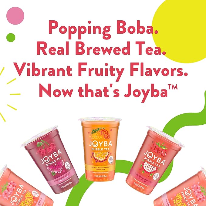 Joyba Bubble Tea Strawberry Lemonade Green Tea, 6 Pack, 12 fl. oz. Cups