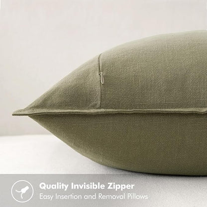 MIULEE Decorative Linen Pillow Covers 16x16 Inch Light Olive Green | Boho - Image 3