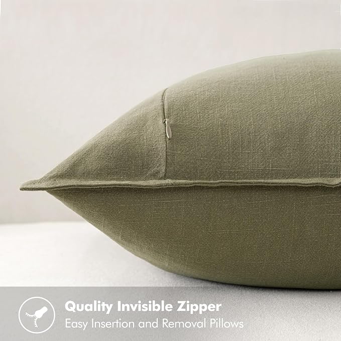 MIULEE Decorative Linen Euro Sham Pillow Covers 26x26 Light Olive Green | Boho - Image 3