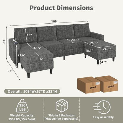 Sectional Couches for Living Room, 6-Seats Soft Linen Fabric Sectional Sofa - Image 2