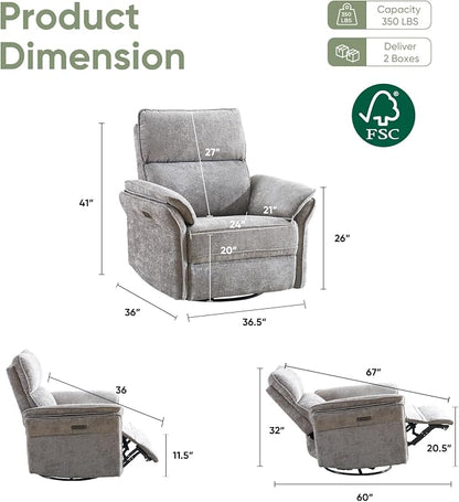 Power Swivel Rocker Recliner, Glider Recliner Nursery Chair - Image 2