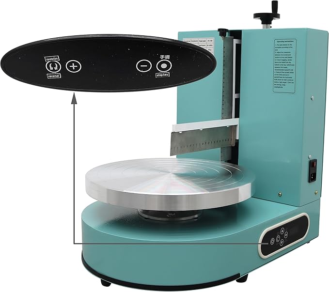 TECHTONGDA Cake Decorating Coating Machine Cream Spreading Automatic Frosting Turntable with Graduated Scraper 60-320RPM Rotating Speed for 6-14inch Cakes Green