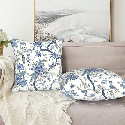 Chinoiserie Blue and White Pillow Covers 18x18 Set of 2, Bird and Flowers Throw - Image 7