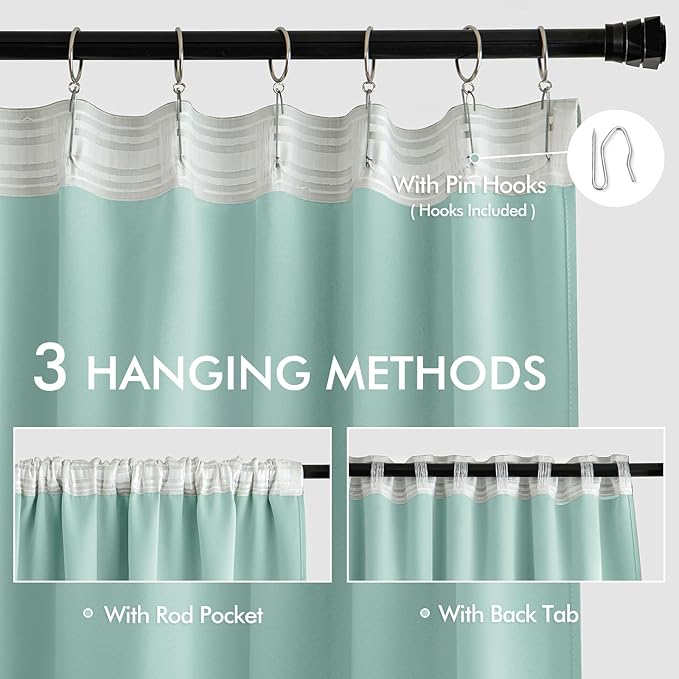 MIULEE Aqua Back Tab Blackout Curtains 52x120 Inch Long 2 Panels Set | Rod - Image 3