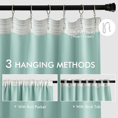 MIULEE Aqua Back Tab Blackout Curtains 52x120 Inch Long 2 Panels Set | Rod - Image 3