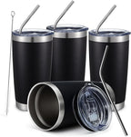 COMOOO 20oz Black Tumbler 4 Pack Stainless Steel Insulated Travel Mug with Lid and Straw Vacuum Double Wall Coffee Cup for Hot Beverage and Cold Drinks(Black, 4 Pack)