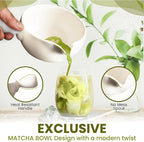 HAPPY PATH & CO Matcha Tea Set – 6 Pcs Matcha Kit Set Includes Bamboo Whisk(Chasen) & Bowl with Spout, Sifter, Scoop & Holder | White Matcha Whisk Set - Perfect Matcha Tool Set for Matcha Lovers