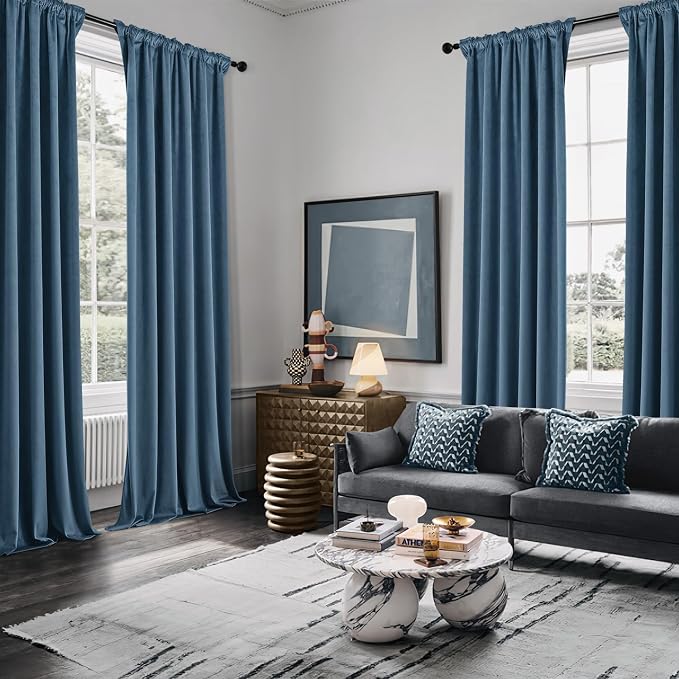 MIULEE Velvet Curtains 50W x 96L 2 Panels Stone Blue Blackout Curtains | Luxury - Image 5