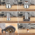 9 Cup Stovetop Espresso Maker Stainless Steel Moka Pot Stove Top Percolator Italian Coffee Makers Capable Mocha Greca Machine Cafe Classic Induction Cookers for Home and Camping 450ml 15oz