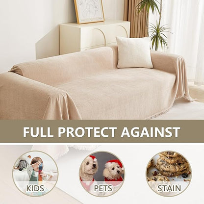 MYSKY HOME Khaki Sectional Sofa Covers Chenille Couch Cover - Image 4