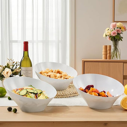 BESTVIP 54oz White Plastic Serving Bowls for Party - 12 Pack Angled Disposable Serving Bowls, Party Bowls for Chips, Snacks, Fruit, Salad - Bowls for Parties, Daily Use,Halloween, Christmas