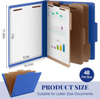 48 Pcs Classification Folders Letter Size, Back to School Supply for Teacher, Student, 3 Dividers Pressboard File Folder Bulk with 2 Fasteners, 3.5 Inch Expanding File Organizer (Dark Blue)
