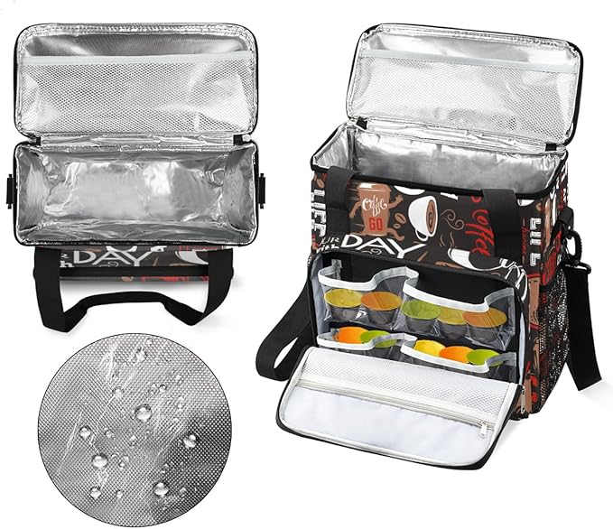 Brown and Red Coffee Cafe Coffee Maker Carring Bag Travel Carrying Storage Tote Bag Compatible with Keurig K-Mini or K-Mini Plus Portable Single Serve Coffee Brewer Case with Pockets for K-cup Pods