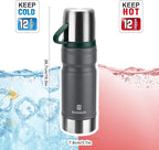 Vacuum Insulated Water Bottle Thermo Water Flask with Cup 680ml/23oz Stainless Steel Thermal Water Bottles Thermo for Hot and Cold Drinks Coffee Water(Dark Grey,Set)