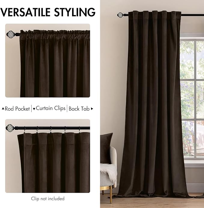 MIULEE Velvet Curtains 52x96 inches Chocolate Brown Blackout Curtains | Luxury - Image 2