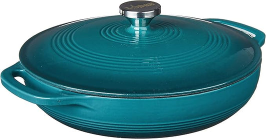 Lodge 3.6 Quart Enameled Cast Iron Covered Casserole with Lid – Dual Handles – Oven Safe up to 500° F or on Stovetop - Use to Marinate, Cook, Bake, Refrigerate and Serve – Lagoon