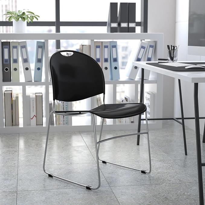 Flash Furniture HERCULES Series 880 lb. Capacity Black Ultra-Compact Stack Chair - Image 2