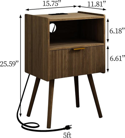 JOONEE Nightstand with Outlet, Modern Bedside Table with Storage Drawer and - Image 2