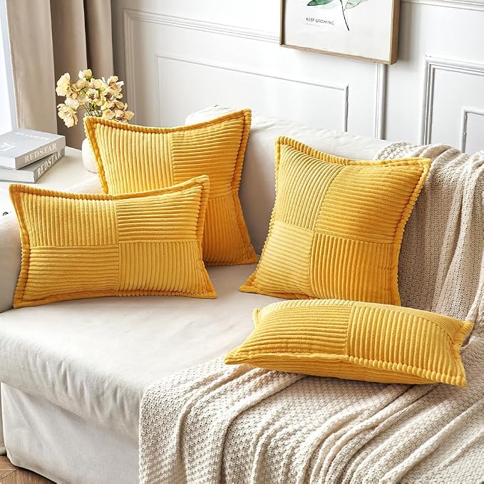 MIULEE Golden Yellow Corduroy Pillow Covers 18x18 Inch - Image 4