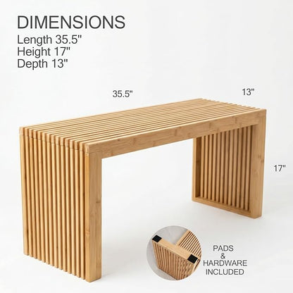 Bamboo Natural 36 inch Wooden Bench, Small Wood Benches - Image 3