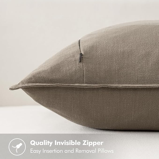 MIULEE Decorative Linen Pillow Covers 18x18 Inch Tan Taupe | Boho Farmhouse​ - Image 3