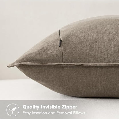 MIULEE Decorative Linen Pillow Covers 18x18 Inch Tan Taupe | Boho Farmhouse​ - Image 3