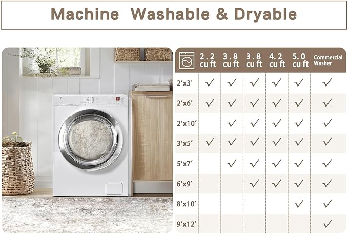 Beige Grey Washable Rugs 9x12 Area Rugs - Image 9