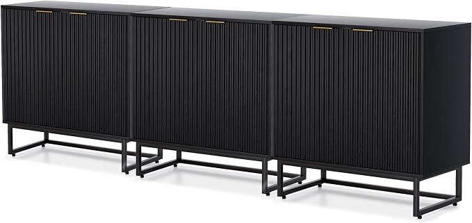 EYYTHUNG Fluted Cabinet with Storage Set of 3, Sideboard Buffet Cabinet with by EYYTHUNG