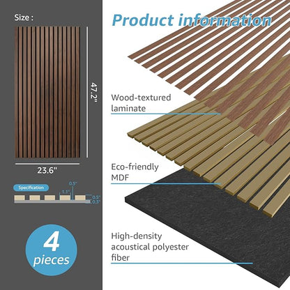 Art3d 4 Pack 47.2 x 23.6in. Wood Slat Acoustic Panels - Image 4