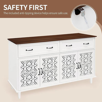 59″ White Bohemia 4 Heart Shaped Carved Doors, 2 Drawers and 2 Adjustable - Image 6