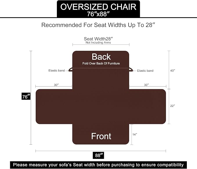 U-NICE HOME Reversible Oversized 28''Chair Covers, Khaki/Light Grey | Armchair - Image 6