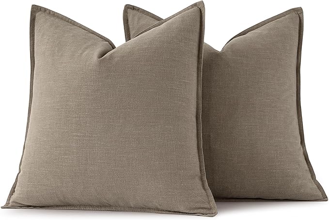 MIULEE Decorative Linen Pillow Covers 18x18 Inch Tan Taupe | Boho Farmhouse​ - Image 7