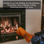 QeeLink Welding Gloves - Heat Resistant Leather and Fireproof Stitching for Fireplace Fire Pit Wood Stove BBQ Gardening Gear