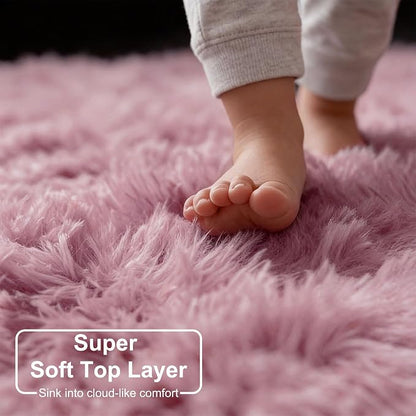 Amdrebio Mauve Pink Big Round Fuzzy Rug 6Ft - Image 3