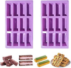 2Pcs oat bar mold - 12rectangle silicone molds - Chocolate silicone mold for baking candies/energy bars, cheesecake, dried fruit cereal cookies (2, purple)