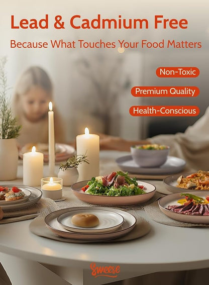 Sweese 7.4 Inch Porcelain Dessert Plates - Round Salad, Appetizer Plate Set for Kitchen, Small, Dishwasher Microwave Safe, Set of 6, Neutral