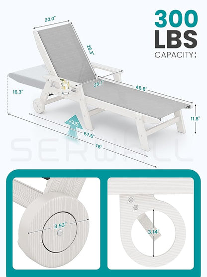 SERWALL Textilene Patio Chaise Lounge Chair Set of 2, 5 Positions Outdoor - Image 2