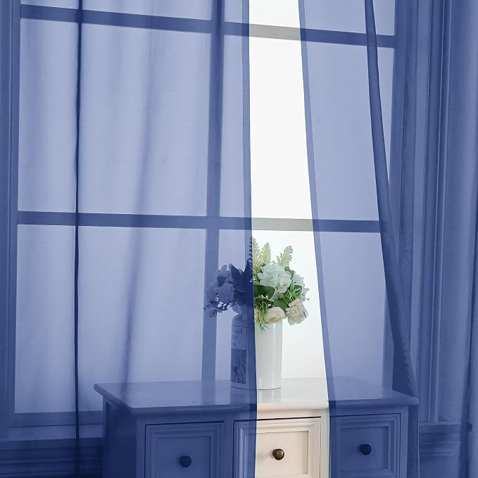 Royal Blue Sheer Curtains 84 Inches Long 2 Panels - Image 5