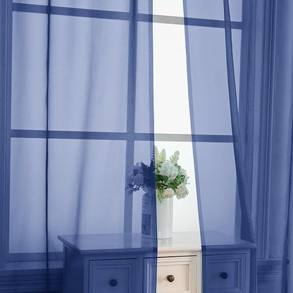 Royal Blue Sheer Curtains 84 Inches Long 2 Panels - Image 5