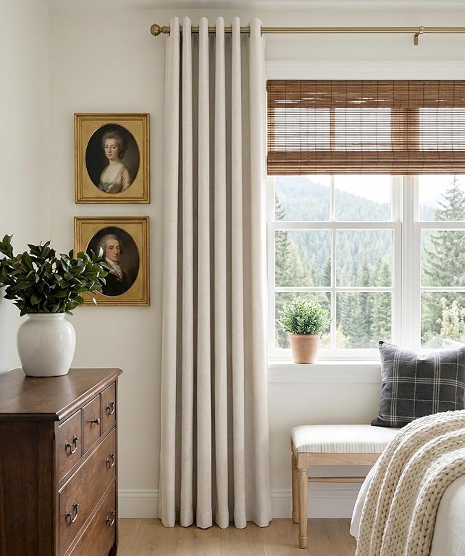 100% Blackout Linen Textured Curtains 108 Inch Long, Light Blocking, Thermal - Image 2