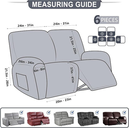 ANARACHON Leather Look Loveseat Recliner Cover, 6-Pieces Stretch Dual Recliner - Image 3
