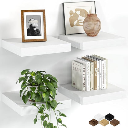 Fun Memories Floating Shelves for Wall, 9.3 Inch Set of 4 Rustic Wood Wall by FunMemories