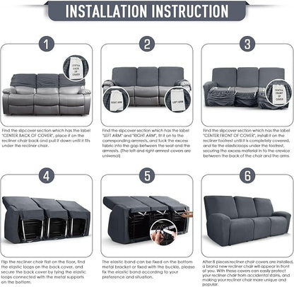 TAOCOCO Recliner Sofa Covers 8-Pieces Stretch Large Couch Covers - Image 6