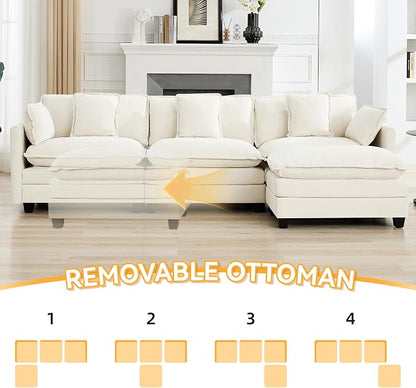 111'' Sectional Cloud Deep Seat Couch, Modern Comfy Chenille L Shaped Sectional - Image 6
