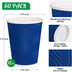 JollyPack 60 Pack 12 oz Paper Coffee Cups, Blue Disposable Beverage Cups with Insulated Ripple Wall for Coffee, Tea, and Hot Chocolate