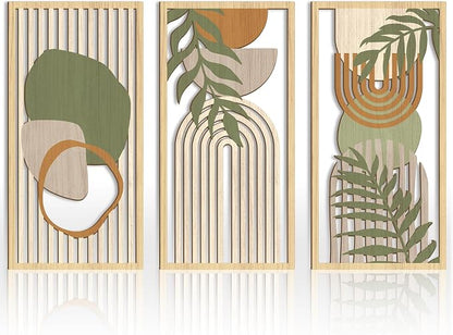 IARTTOP Boho Mid-century Modern Wood Wall Art 16x32 Inch Large Green Abstract by IARTTOP