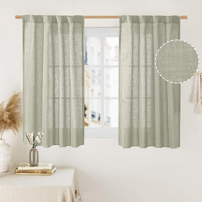 45 Inch Length Linen Curtains for Small Window Bedroom, 34 x 45 Inch | Semi by LAMIT