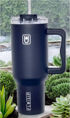 40 oz Insulated Tumbler with Handle, Stainless Steel, Leakproof Lid and Straw, Cup Holder Friendly (Black)